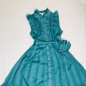 Teal Belted Dress with Ruffled details